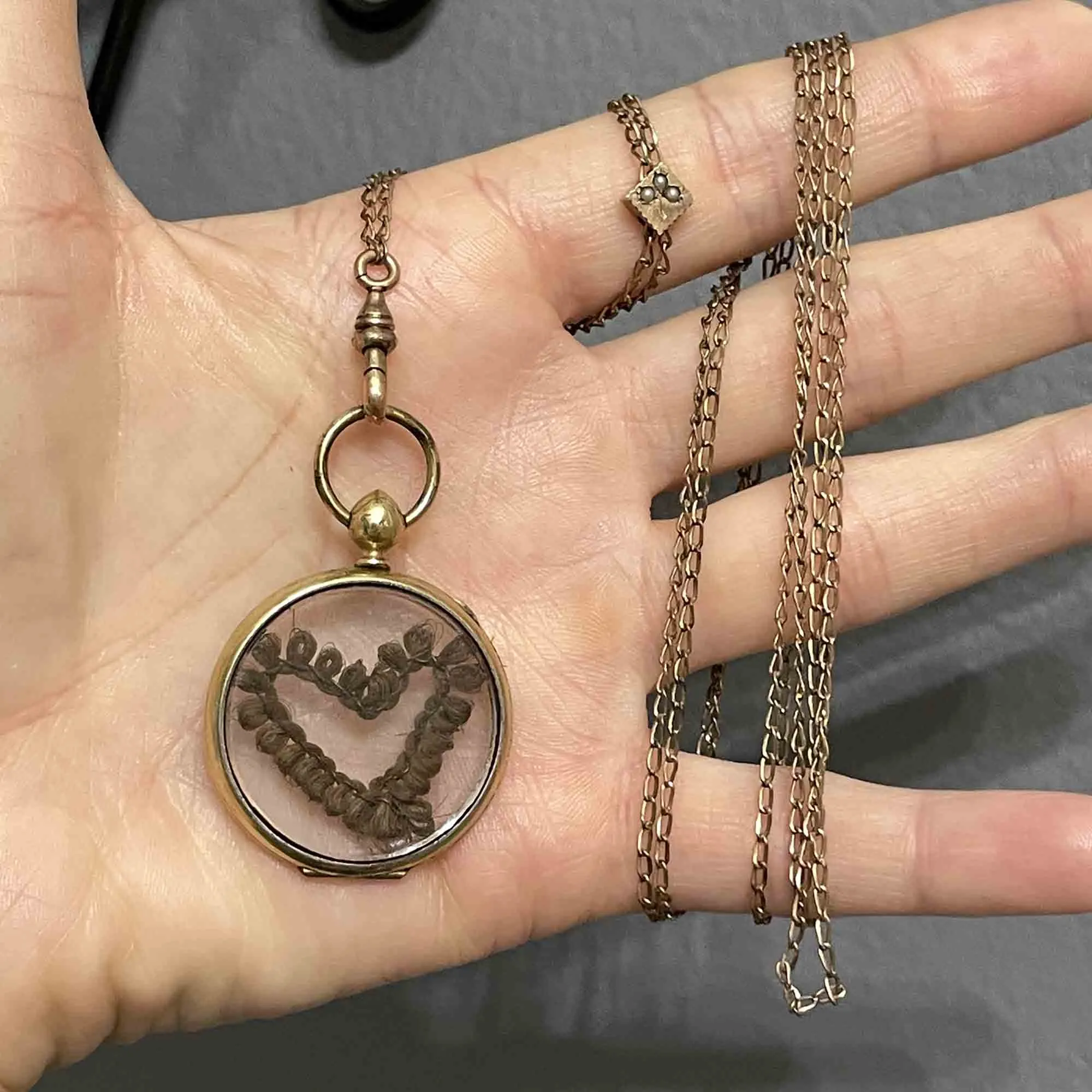 Antique 10K Gold Pearl Victorian Shaker Locket Necklace