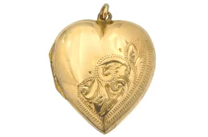 Antique 9ct Gold Engraved Heart Locket