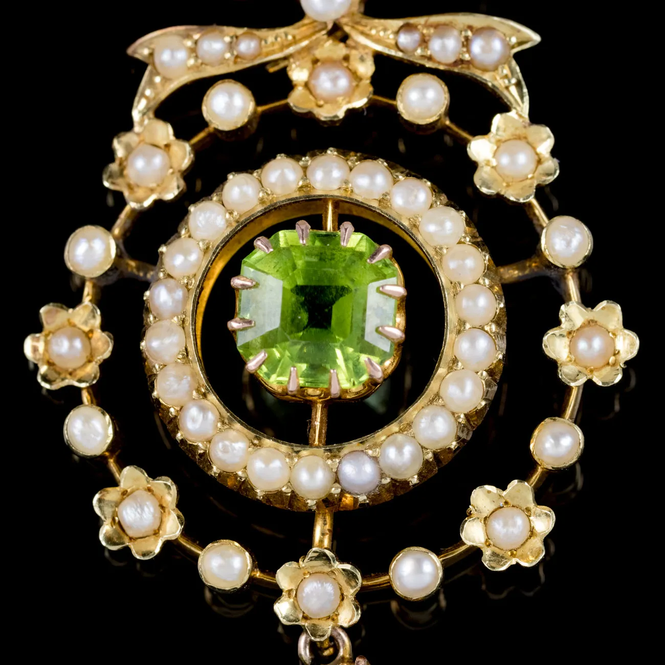 Antique Edwardian Floral Suffragette Pendant 15Ct Gold Circa 1910