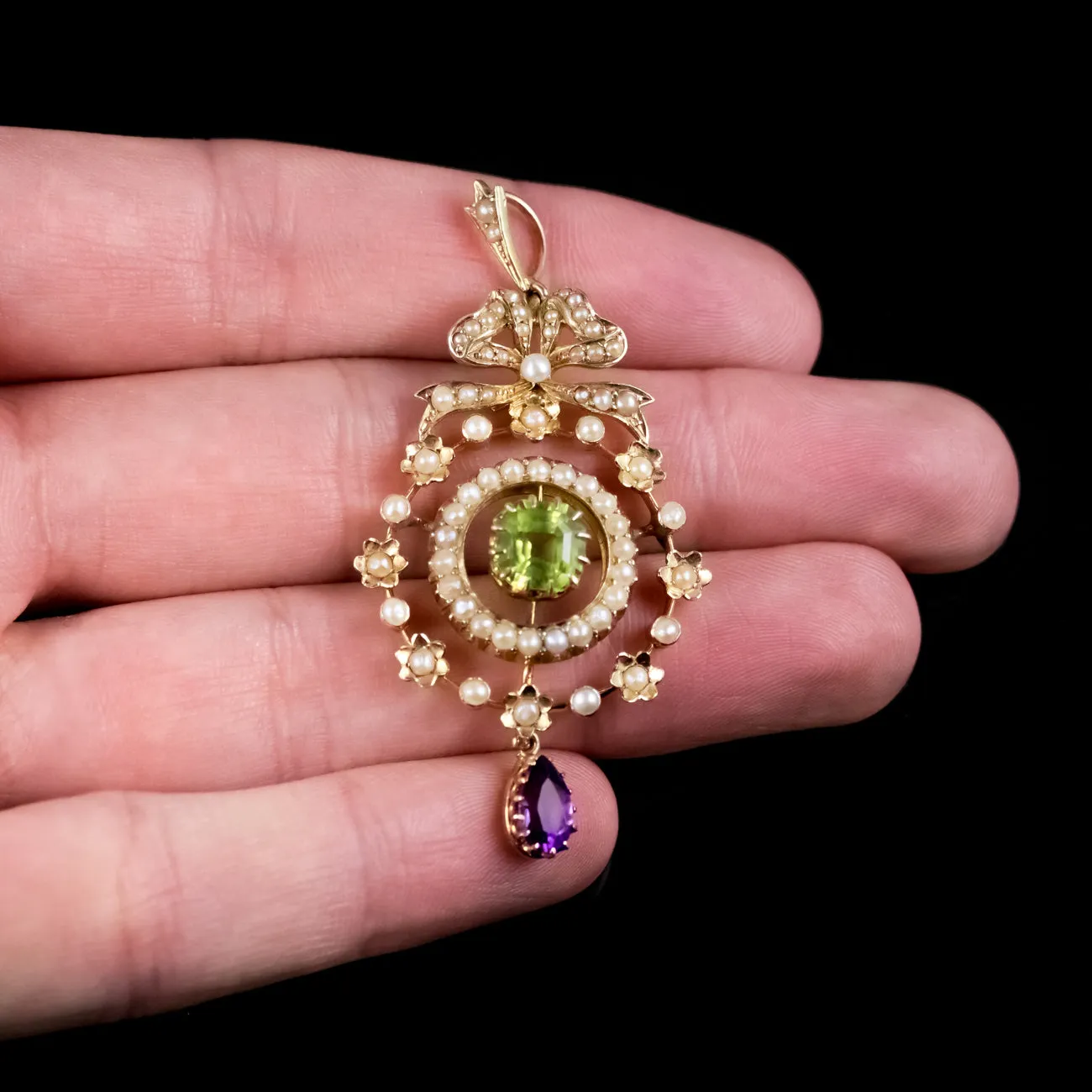 Antique Edwardian Floral Suffragette Pendant 15Ct Gold Circa 1910