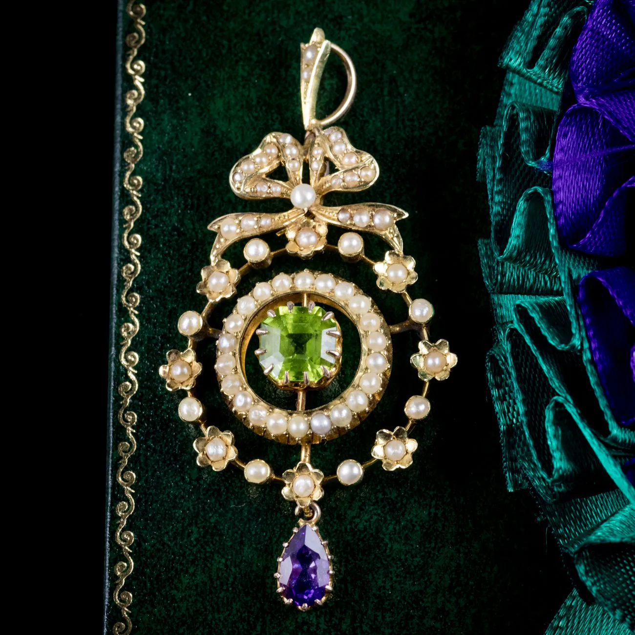 Antique Edwardian Floral Suffragette Pendant 15Ct Gold Circa 1910