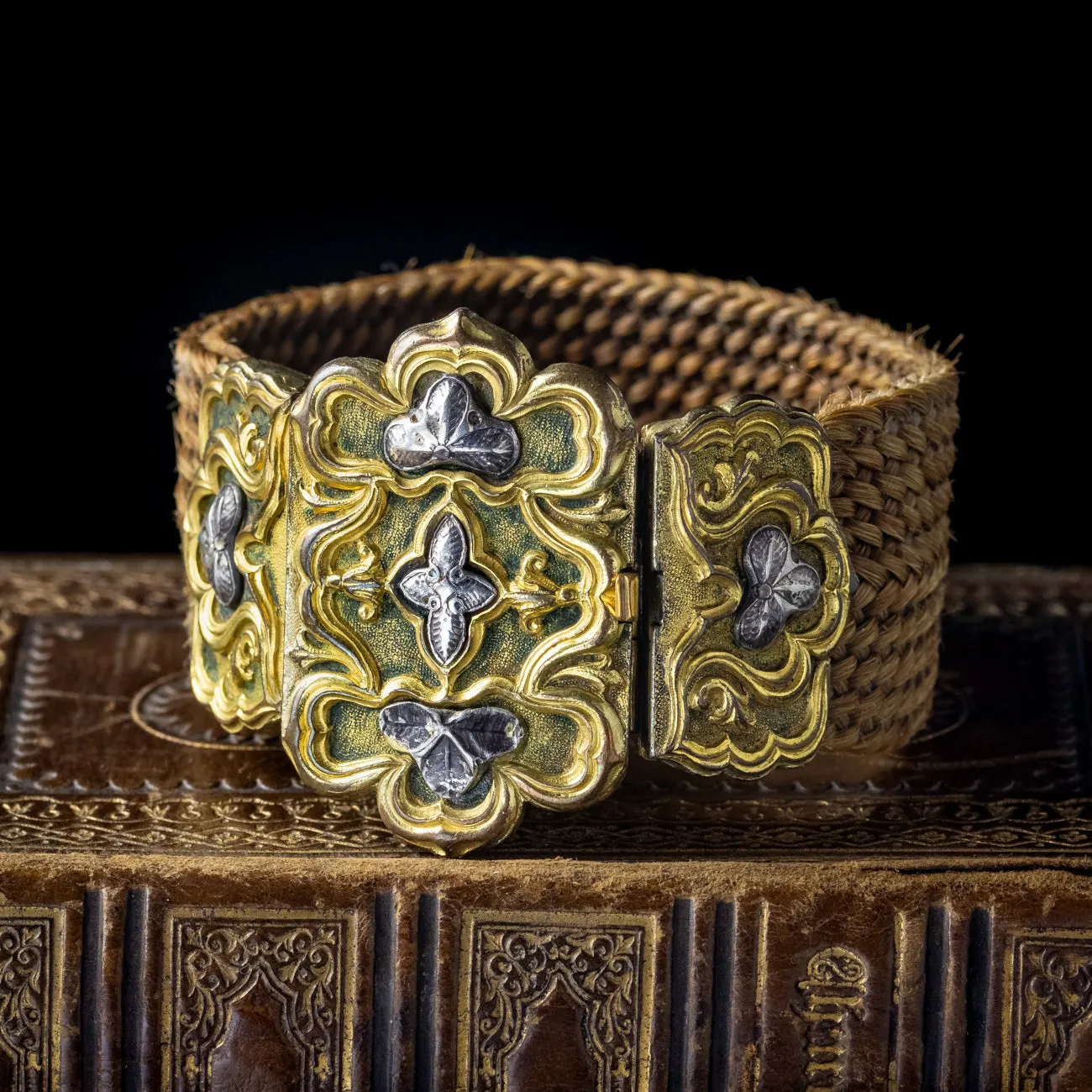 Antique Georgian Hair Bracelet Gold Silver Clasp