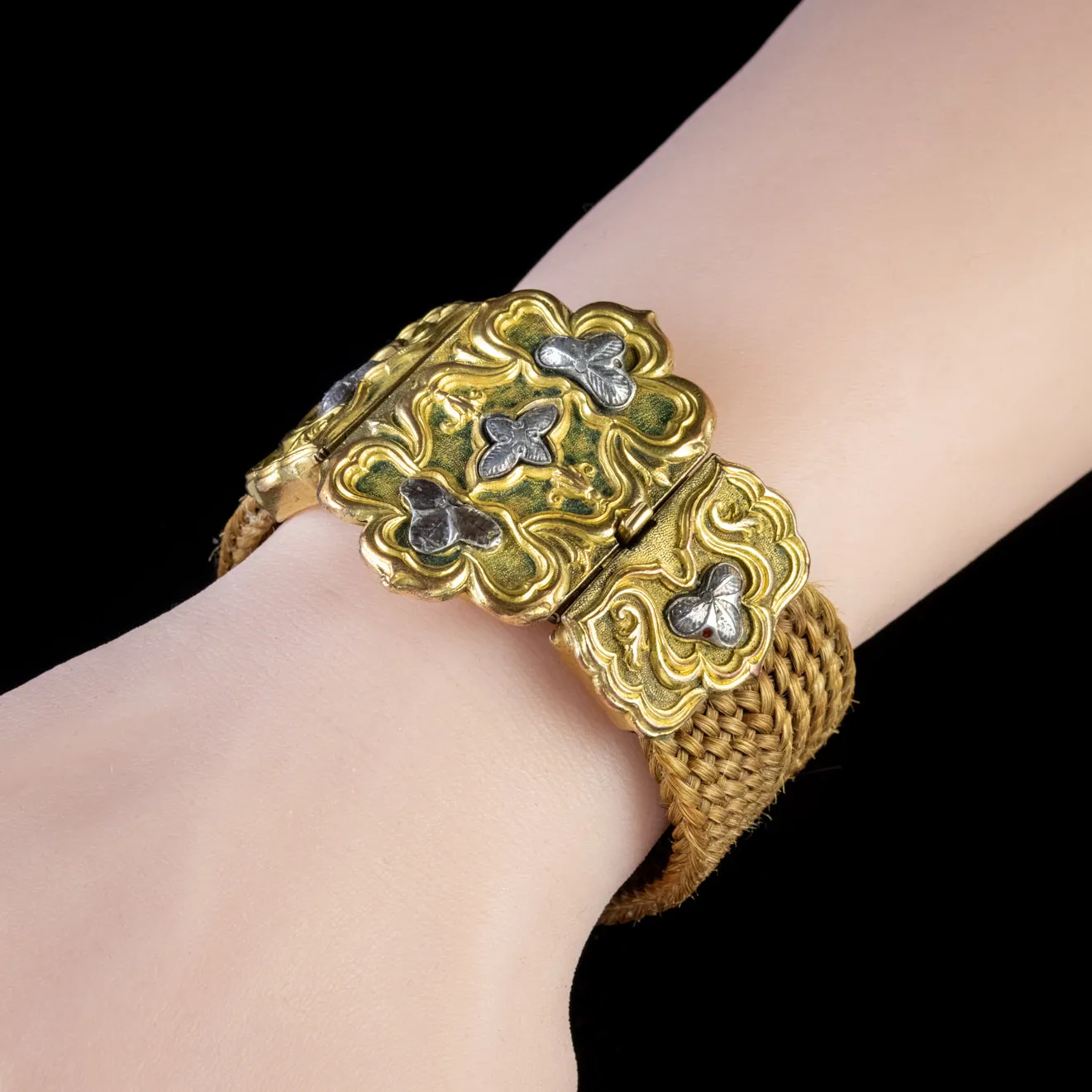 Antique Georgian Hair Bracelet Gold Silver Clasp