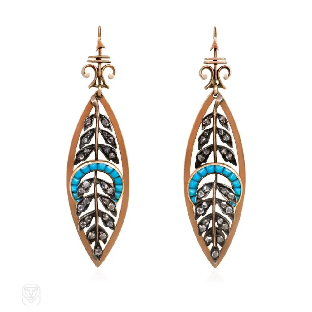 Antique gold navette-shaped earrings