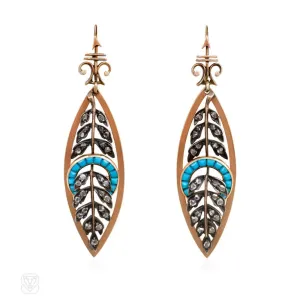 Antique gold navette-shaped earrings