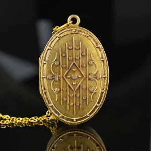 Antique Victorian Etruscan Style 14K Gold Oval Photo Locket