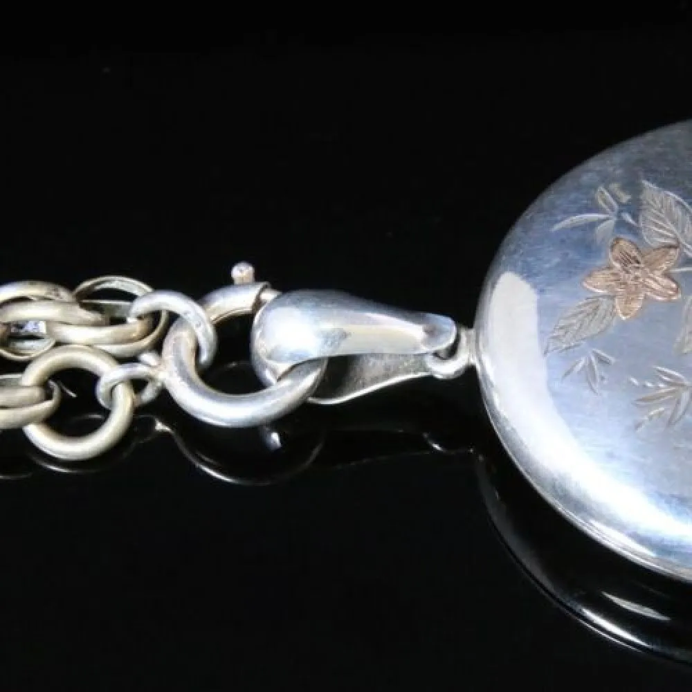 Antique Victorian Silver Gold Large Locket & Rope Twist Chain – Forget Me Not.