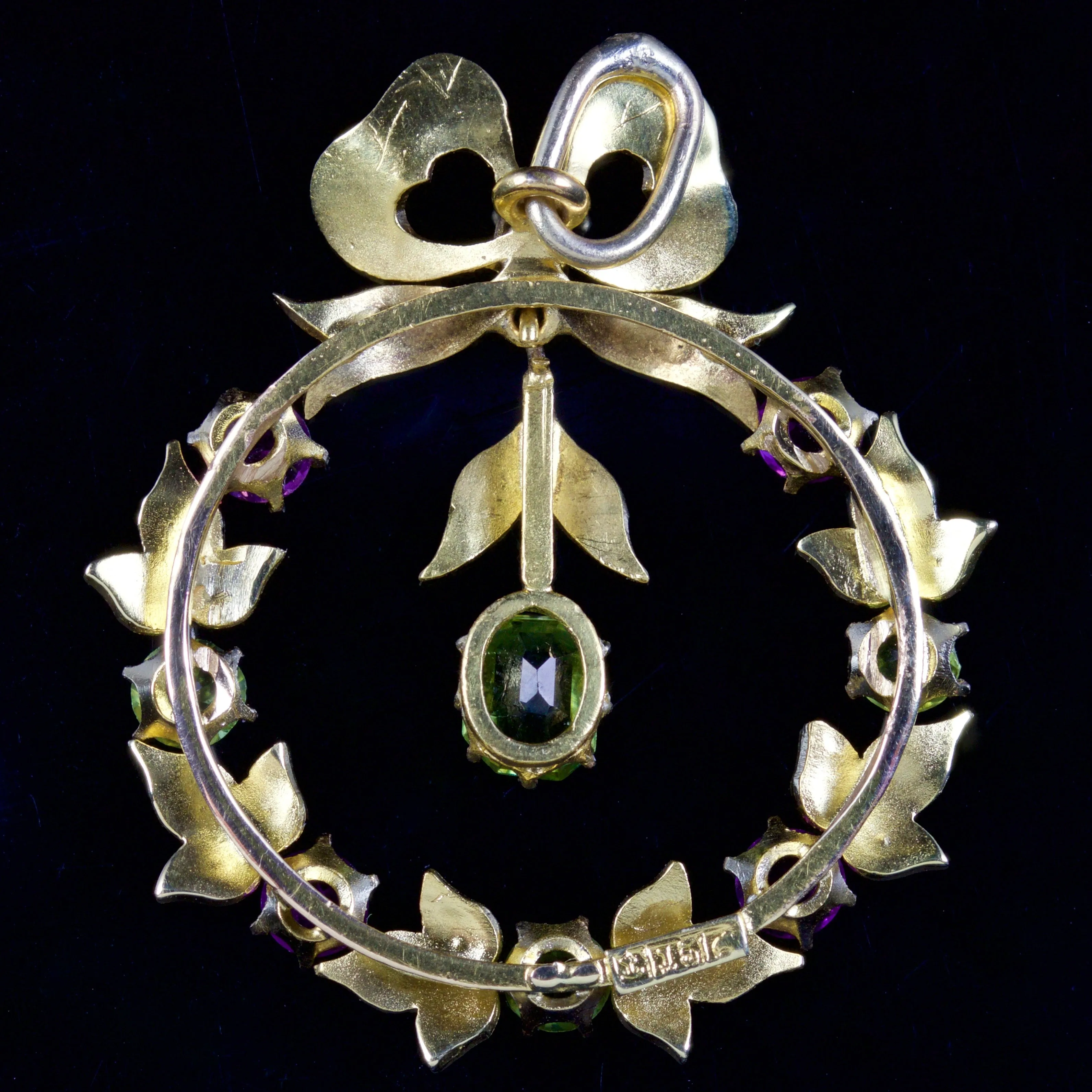 Antique Victorian Suffragette Bow Pendant 15Ct Gold Circa 1900