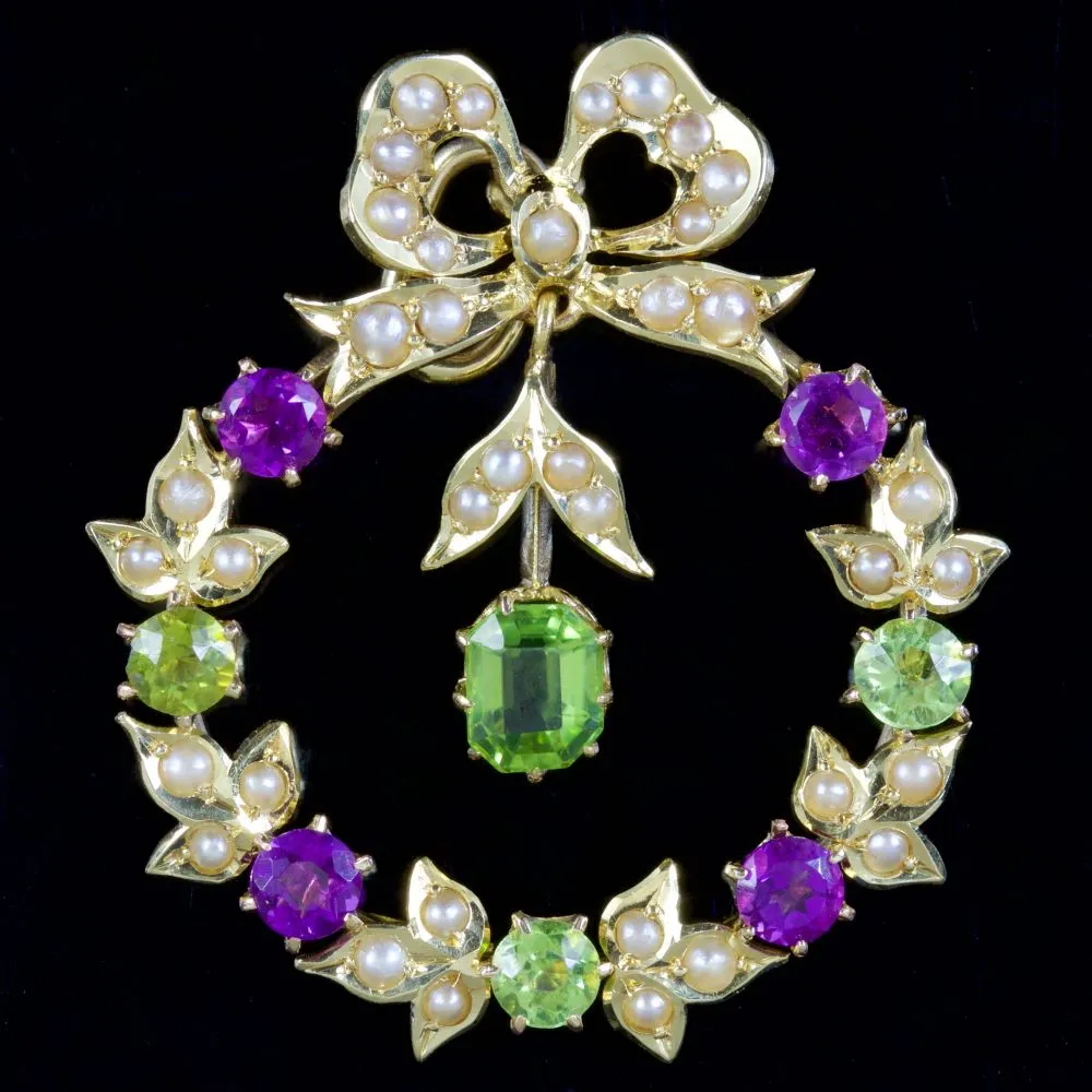 Antique Victorian Suffragette Bow Pendant 15Ct Gold Circa 1900