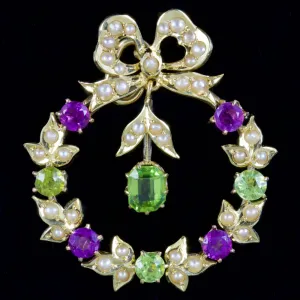Antique Victorian Suffragette Bow Pendant 15Ct Gold Circa 1900