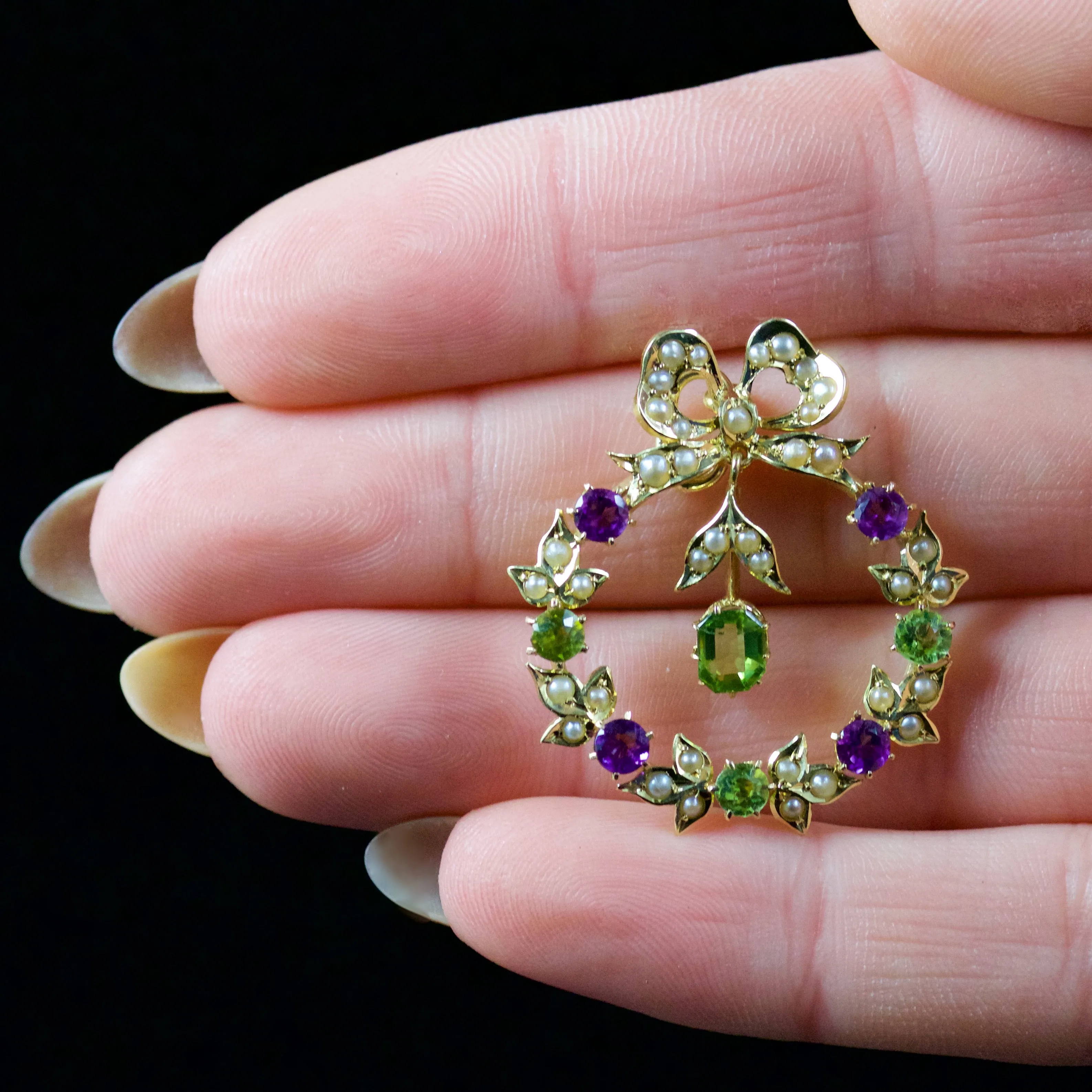 Antique Victorian Suffragette Bow Pendant 15Ct Gold Circa 1900