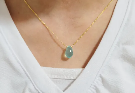 Aqua Chalcedony Conch Briolette Necklace