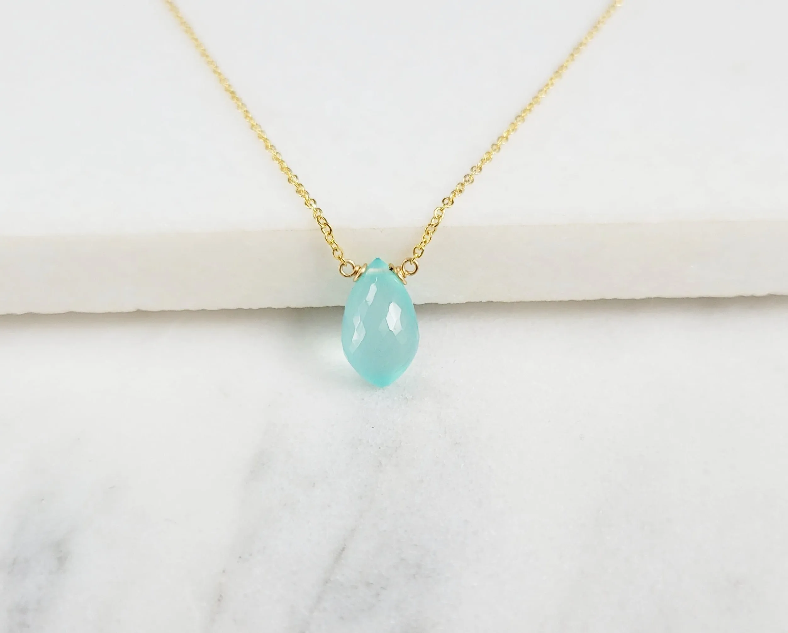 Aqua Chalcedony Conch Briolette Necklace