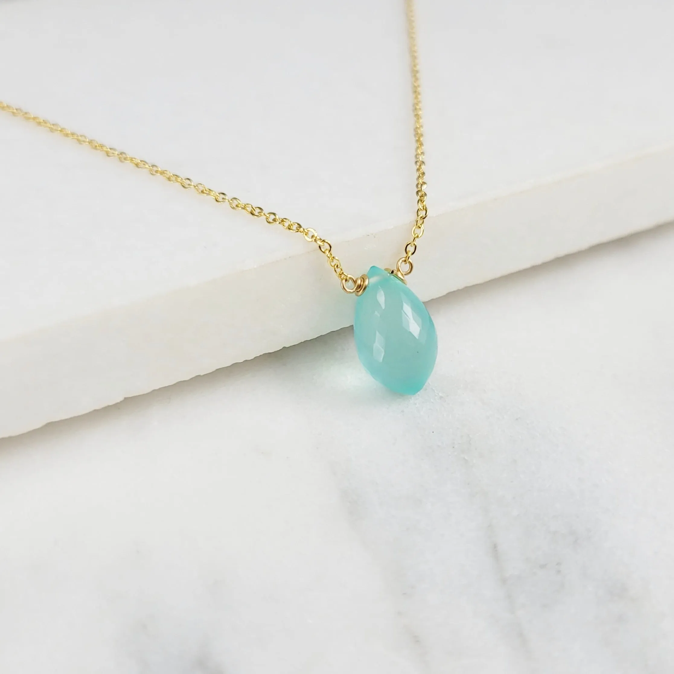 Aqua Chalcedony Conch Briolette Necklace