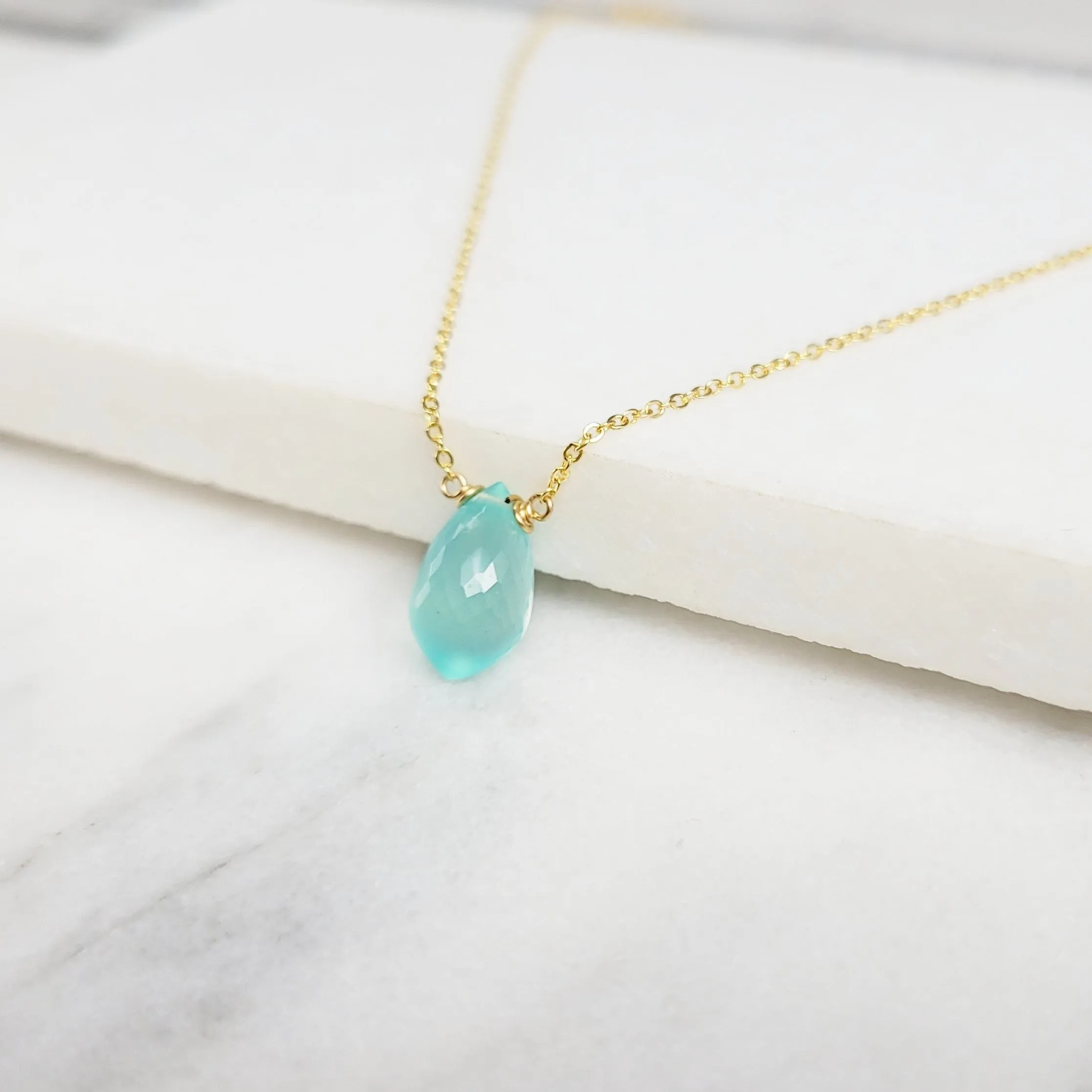Aqua Chalcedony Conch Briolette Necklace