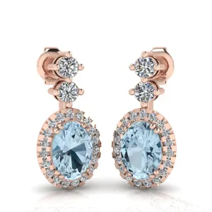 Aquamarine 1.40 Carat Oval Shape Halo Lab Grown Diamond Drop Earrings E1OCA