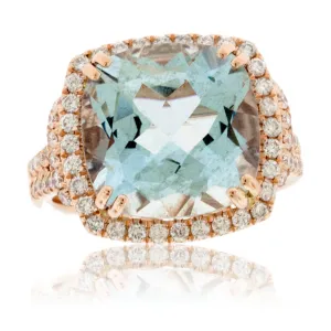 Aquamarine and Diamond Halo WOW Ring