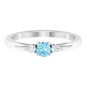 Aquamarine and Diamond Three Stone Promise Ring