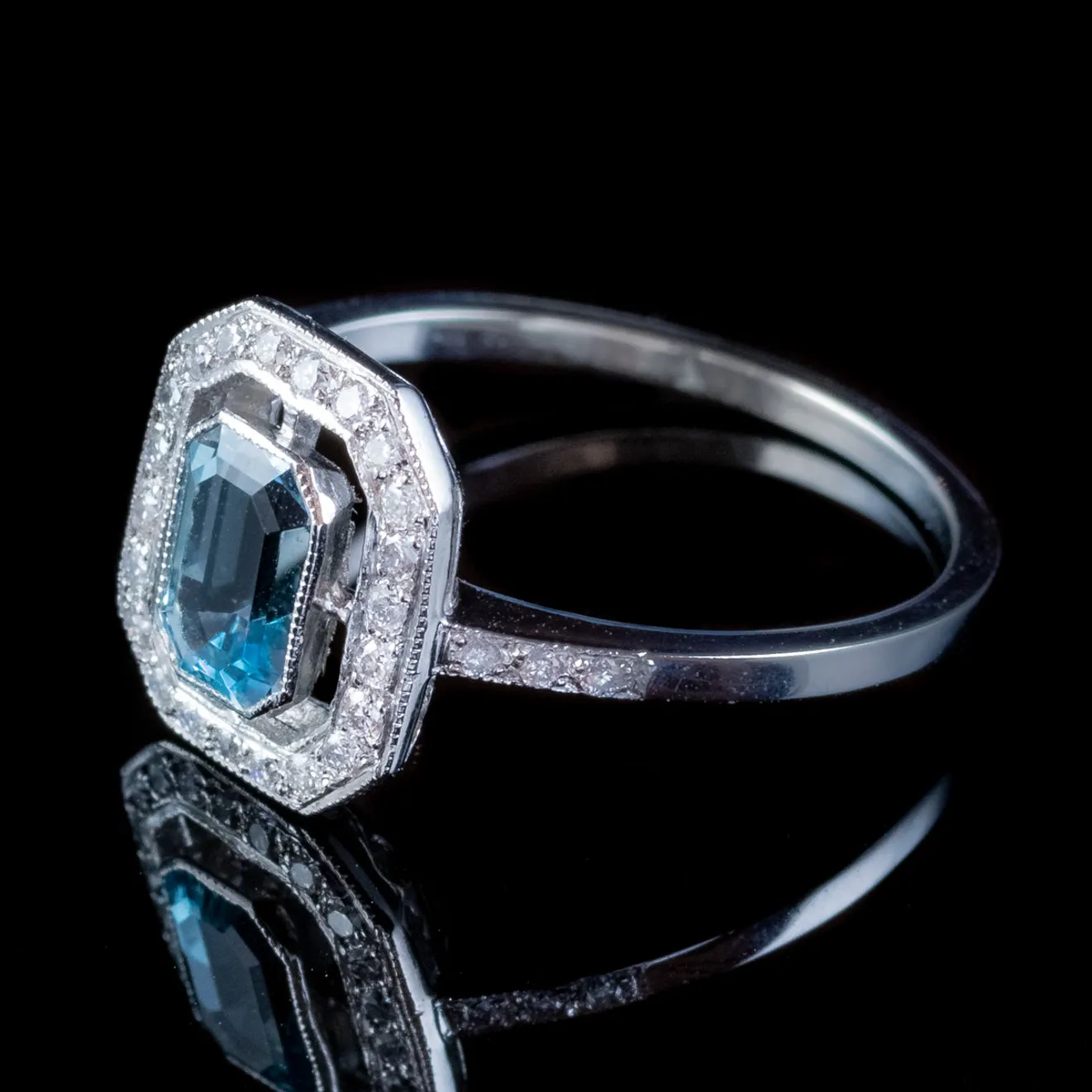 Aquamarine Diamond Cluster Ring Platinum 1.25ct Aqua