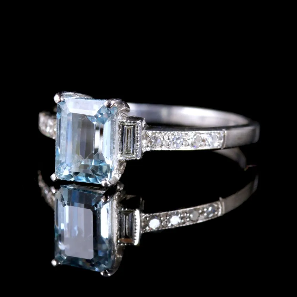 Aquamarine Diamond Ring 18Ct White Gold Engagement Ring