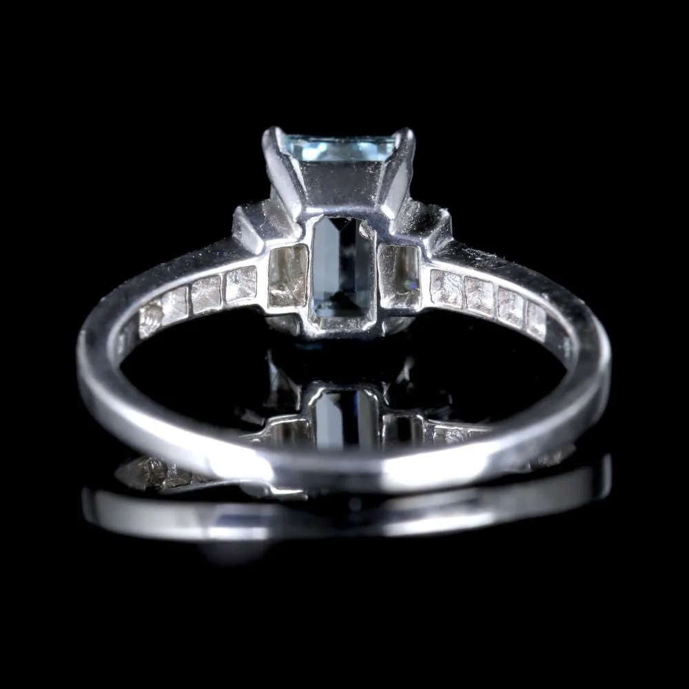 Aquamarine Diamond Ring 18Ct White Gold Engagement Ring