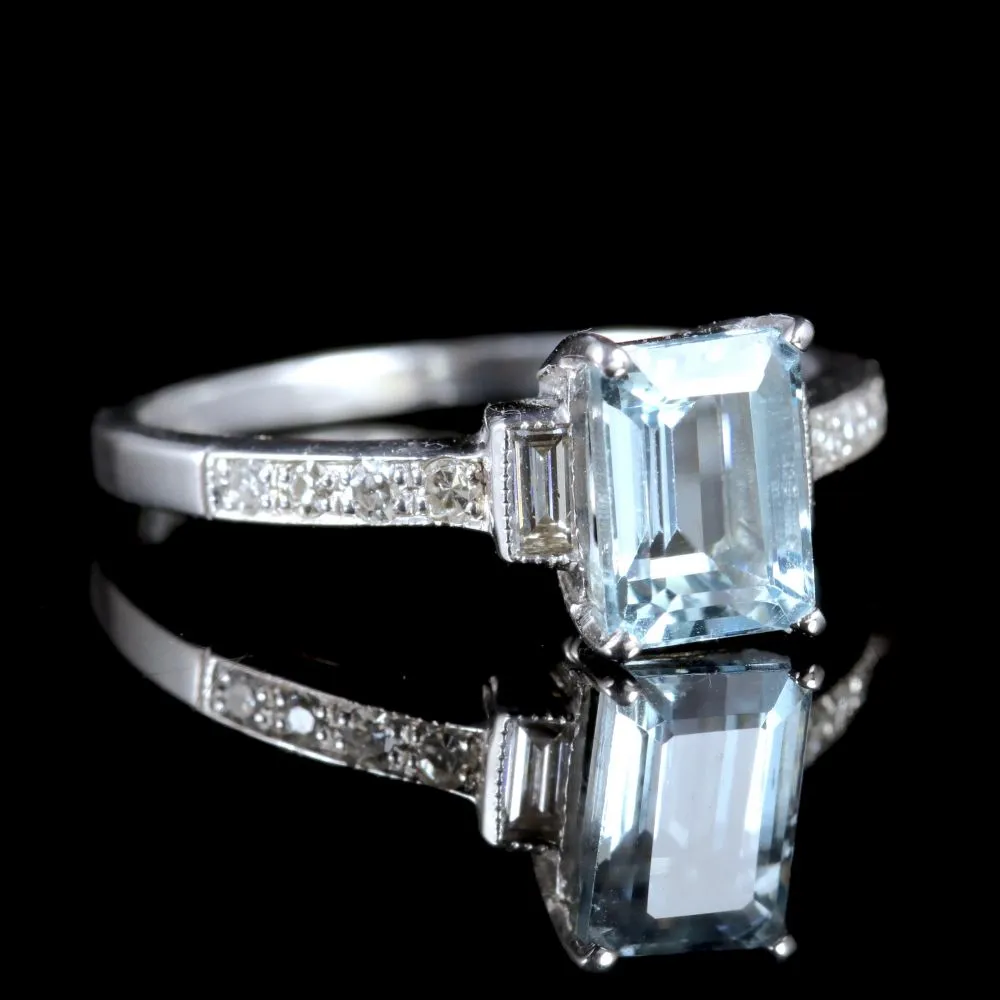 Aquamarine Diamond Ring 18Ct White Gold Engagement Ring