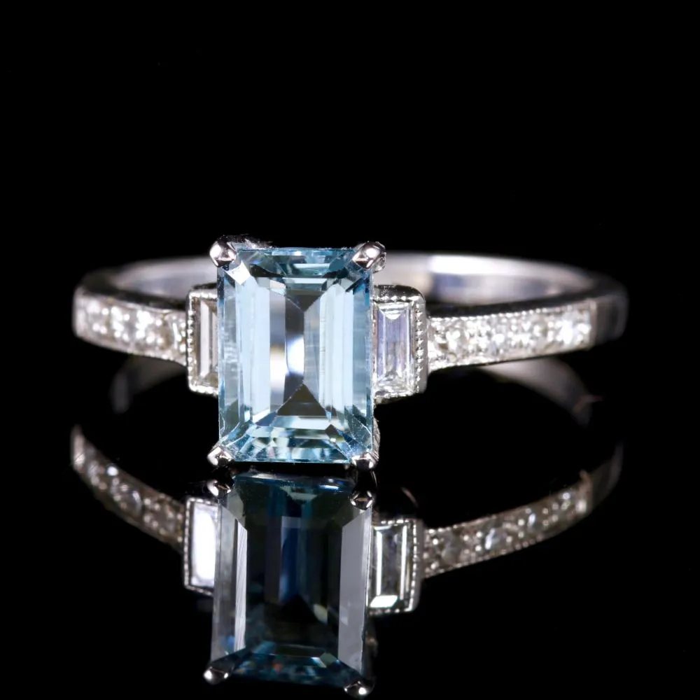 Aquamarine Diamond Ring 18Ct White Gold Engagement Ring