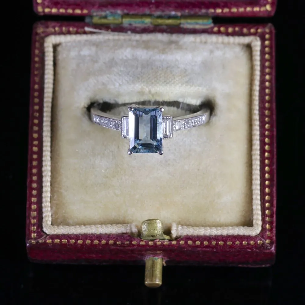 Aquamarine Diamond Ring 18Ct White Gold Engagement Ring