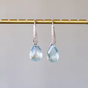 Aquamarine Herringbone Gemstone Drop Earrings in Sterling Silver