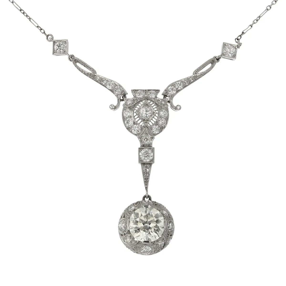 Art Deco Platinum Diamond Pendant Necklace