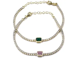 Ashley Gold Sterling Silver Gold Plated CZ Colored Emerald Tennis Bracelet