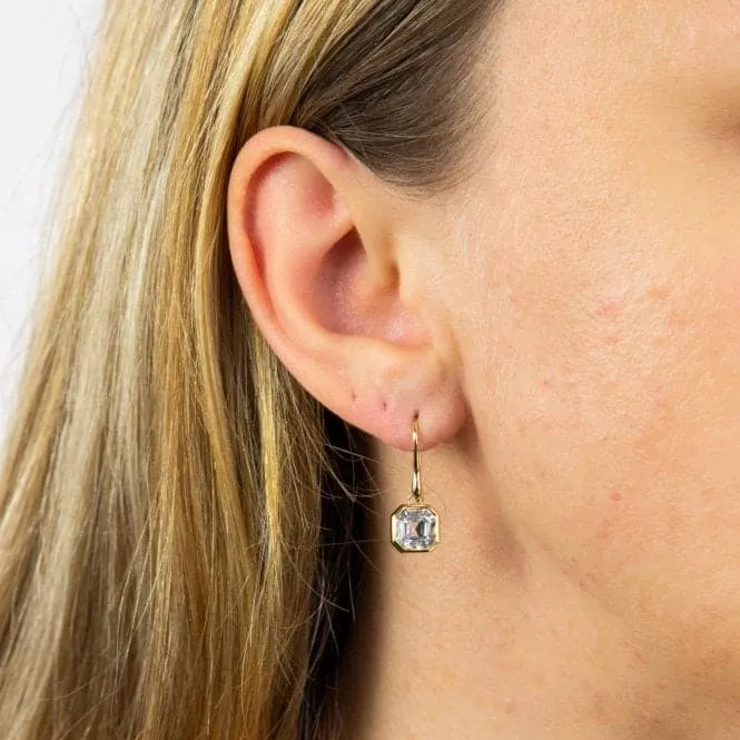 Asscher Cut White Topaz Drop Yellow Gold Drop EarringsGE2392C