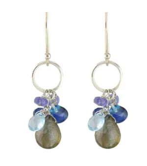 AVF Silver Hammered Circle Link Labradorite, Blue Topaz, Kyanite & Tanzanite Earrings (SI6744)