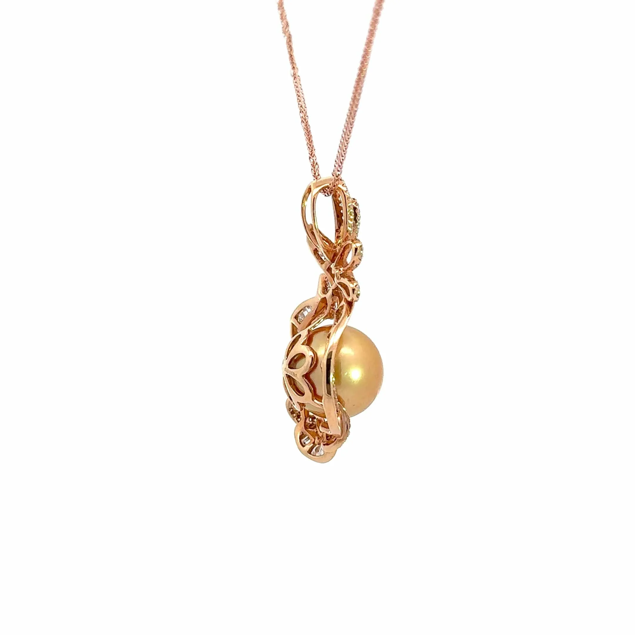 Baikalla  18k Rose Gold Round Golden Cultured Tahitian Pearl & Diamond Pendant Necklace