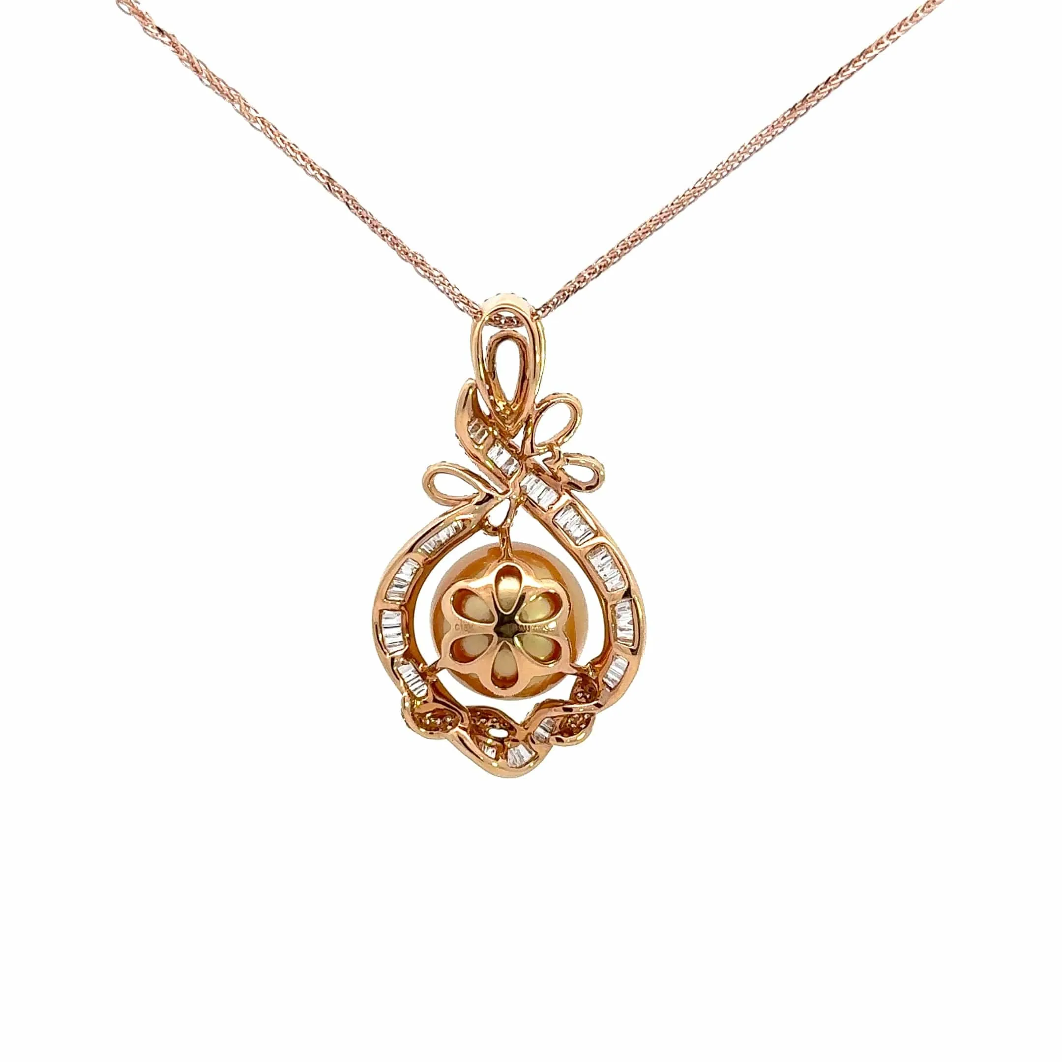 Baikalla  18k Rose Gold Round Golden Cultured Tahitian Pearl & Diamond Pendant Necklace