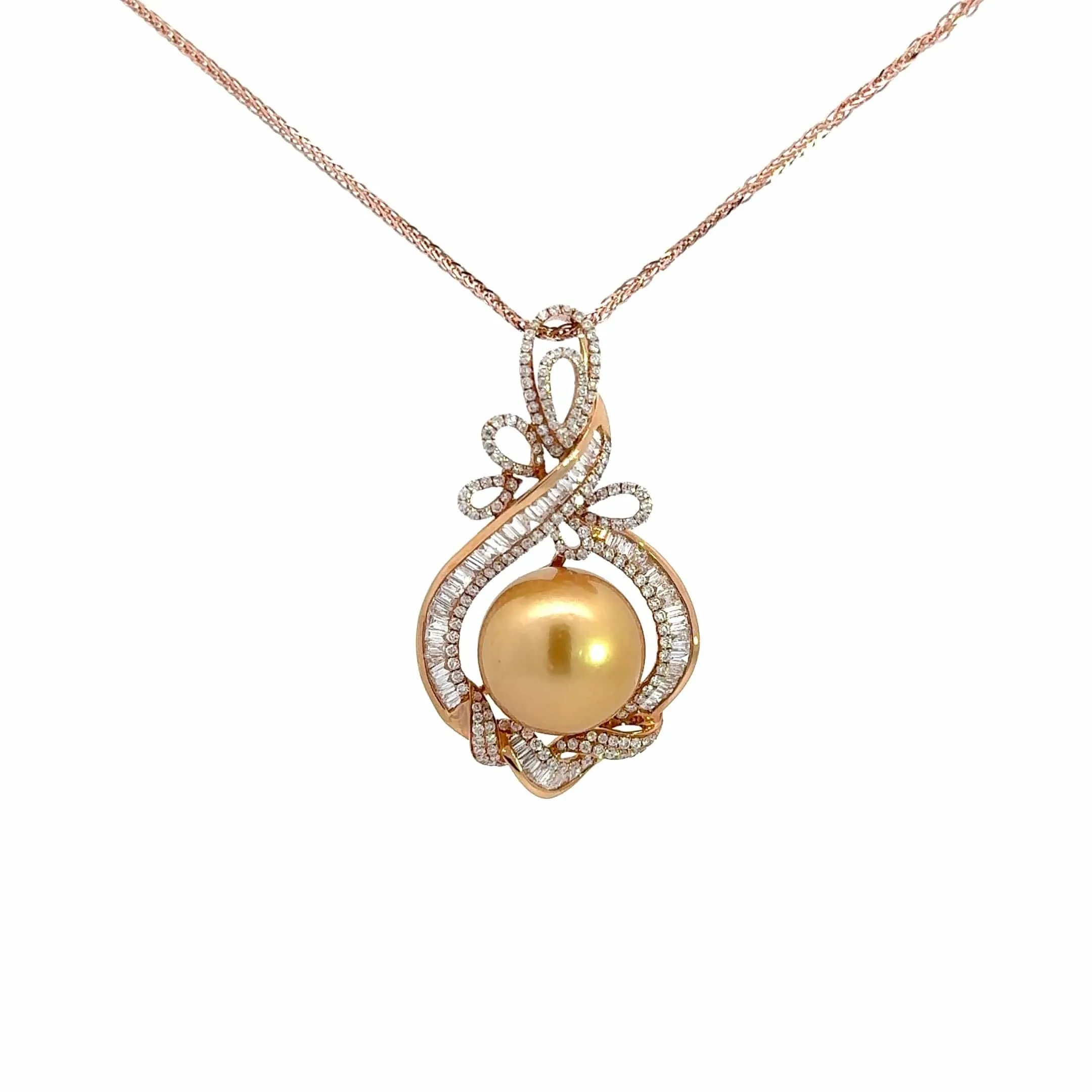 Baikalla  18k Rose Gold Round Golden Cultured Tahitian Pearl & Diamond Pendant Necklace