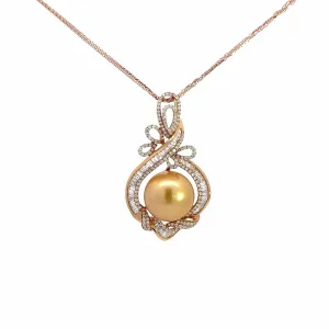 Baikalla  18k Rose Gold Round Golden Cultured Tahitian Pearl & Diamond Pendant Necklace