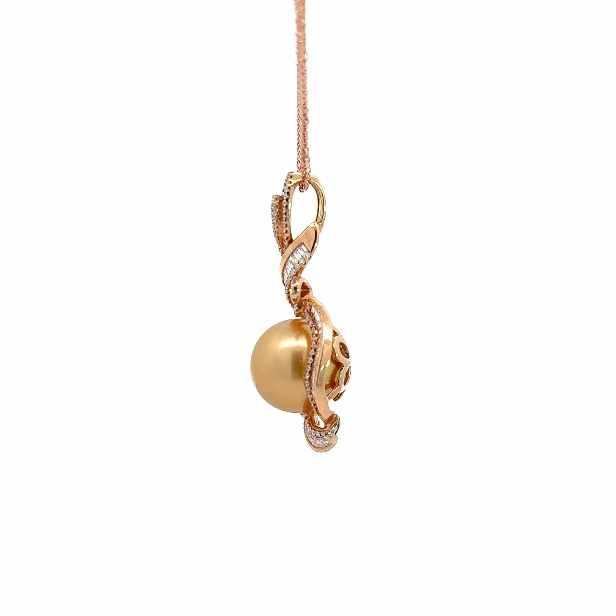 Baikalla  18k Rose Gold Round Golden Cultured Tahitian Pearl & Diamond Pendant Necklace