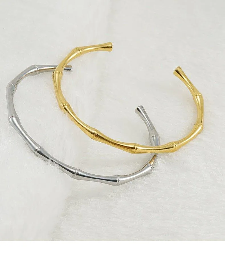 Bamboo-Inspired Cuff Bracelet - Stainless Steel Jewelry