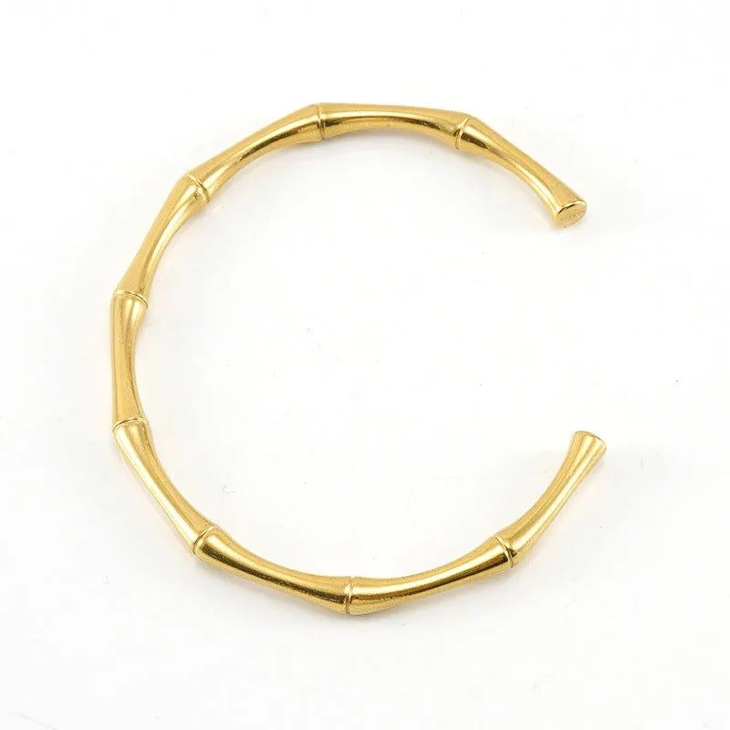Bamboo-Inspired Cuff Bracelet - Stainless Steel Jewelry
