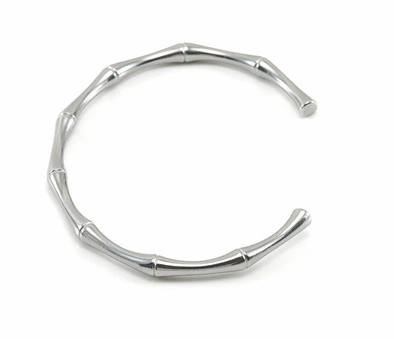 Bamboo-Inspired Cuff Bracelet - Stainless Steel Jewelry