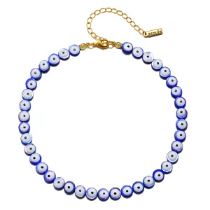 Beaded Evil Eye Choker Necklace (Purple)