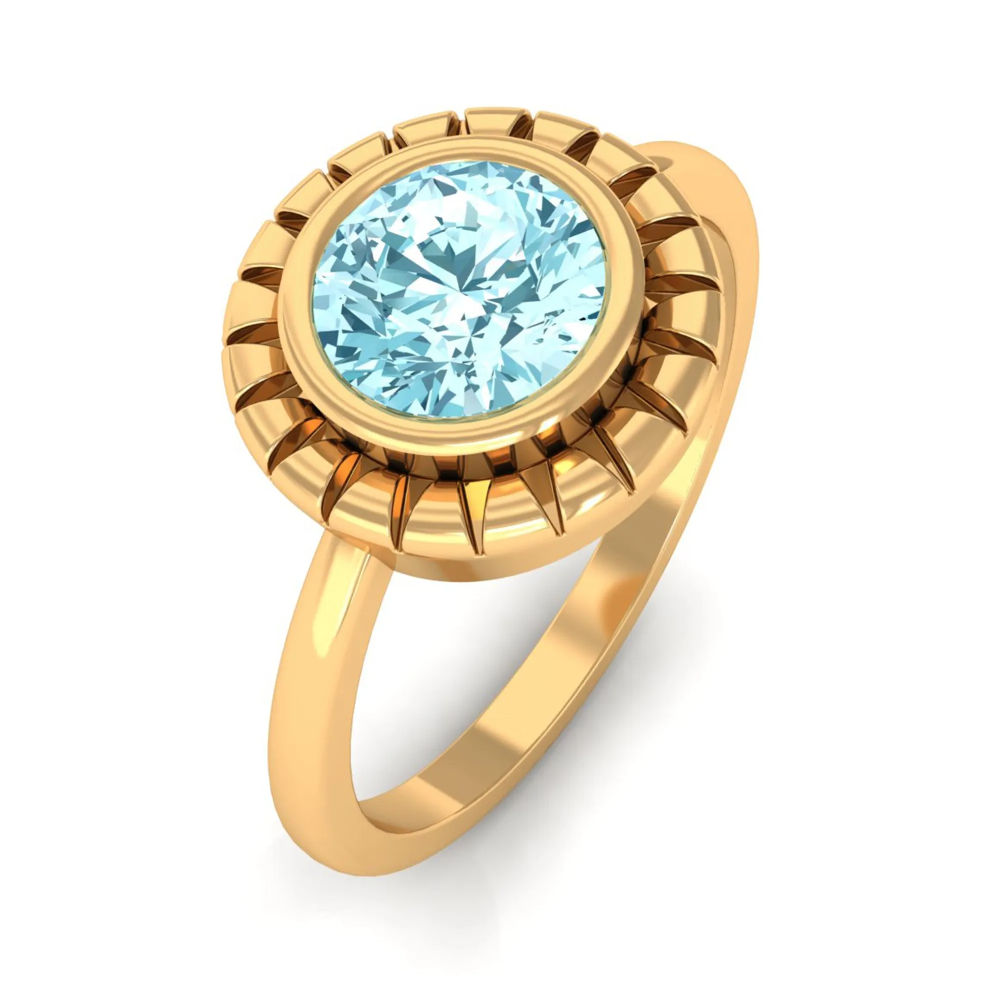 Bezel Set Aquamarine Solitaire Engagement Ring