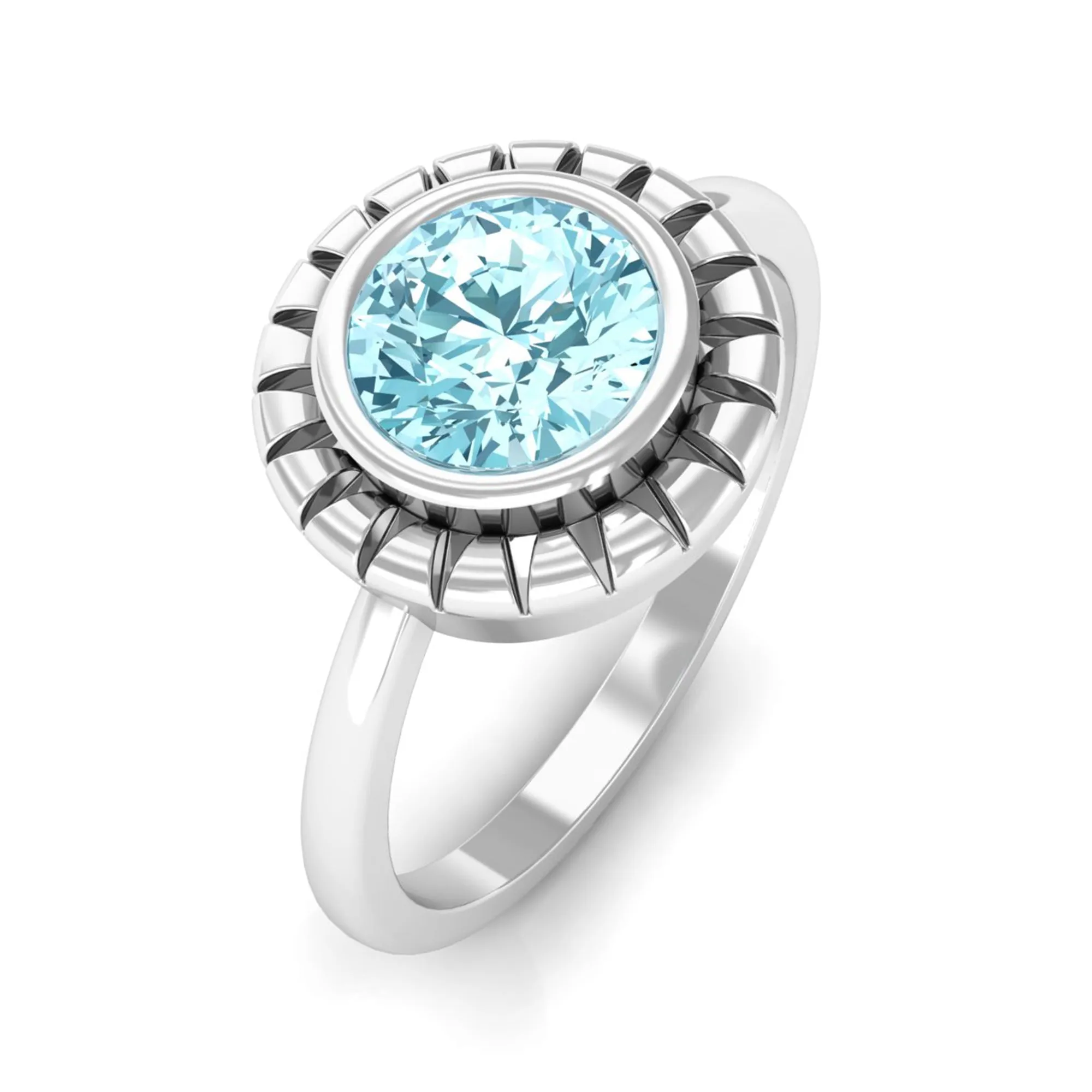 Bezel Set Aquamarine Solitaire Engagement Ring