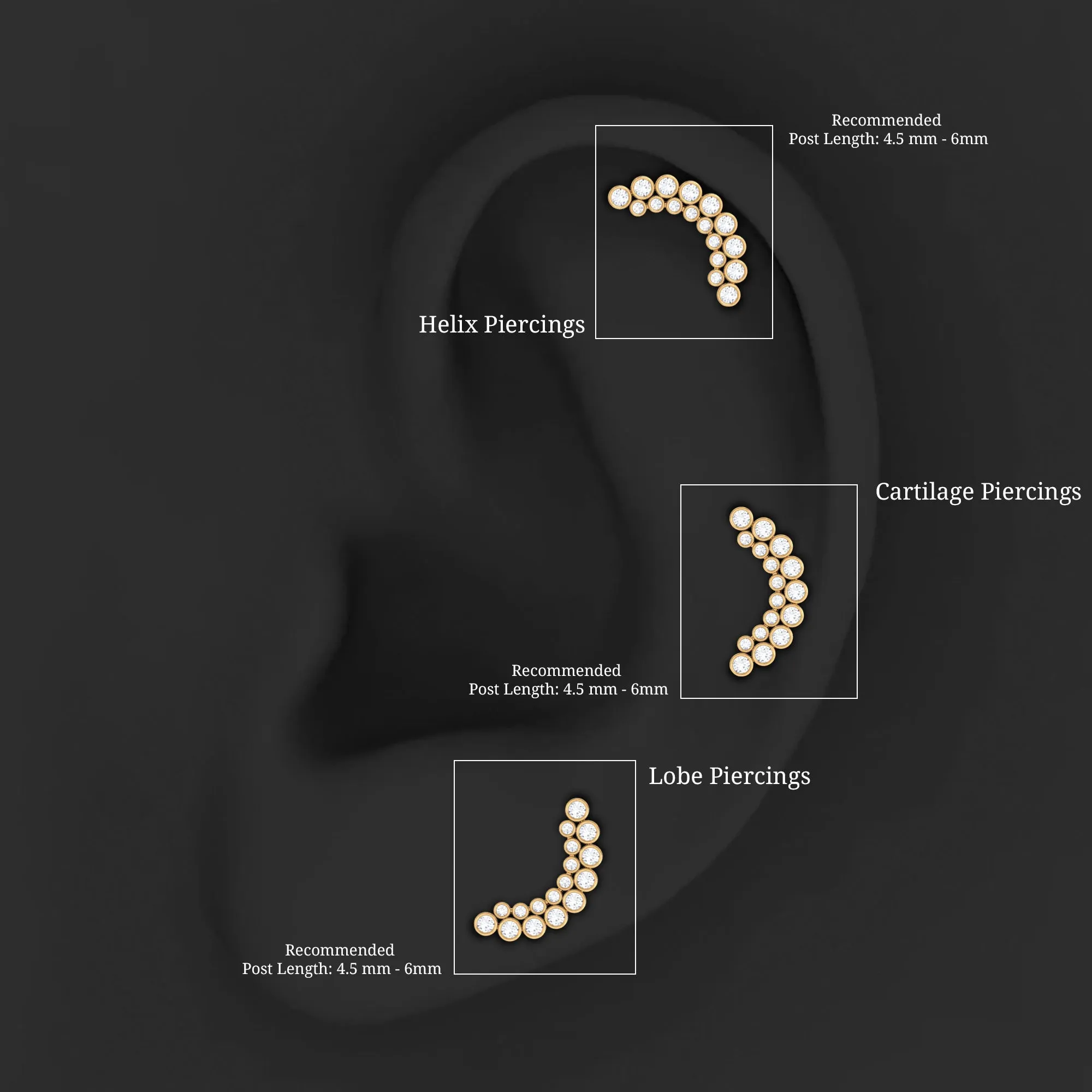 Bezel Set Diamond Ear Crawler Earring with Flat Back