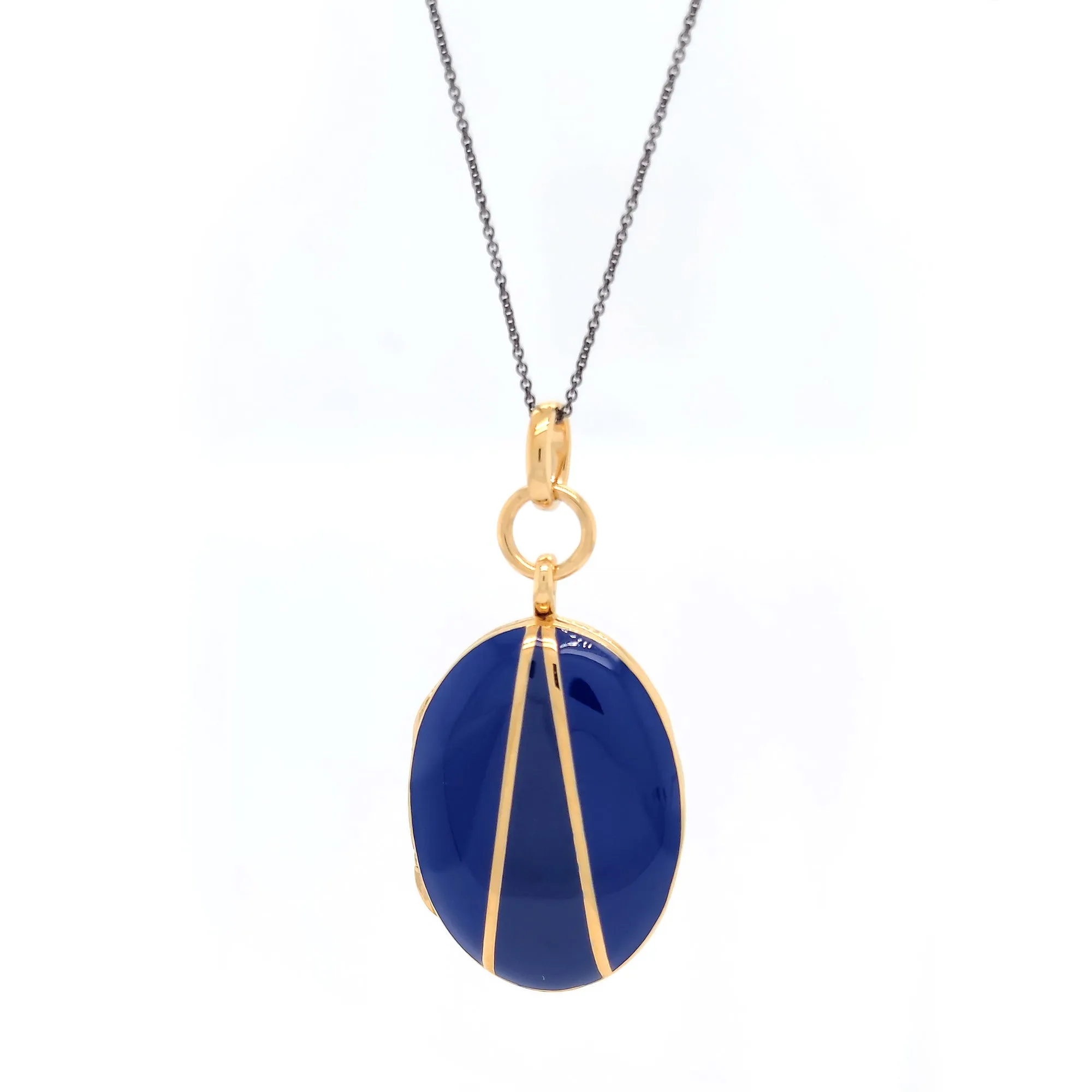 Blue Enamel Vermeil Oval Locket