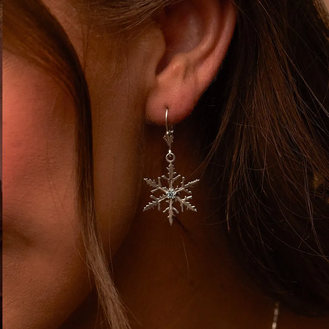 Blue Topaz Snowflake Dangle Earrings