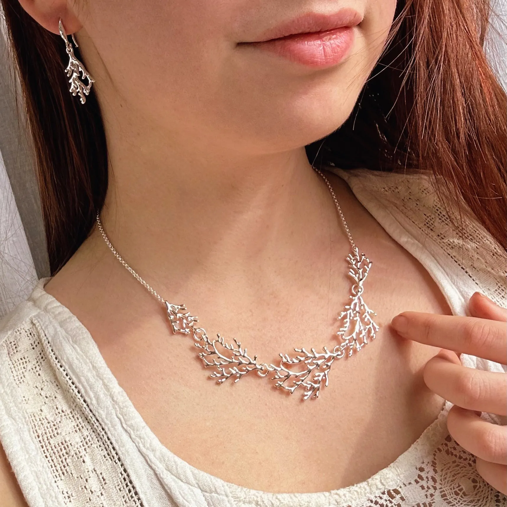 Boho Style Coral Necklace and Earring Set