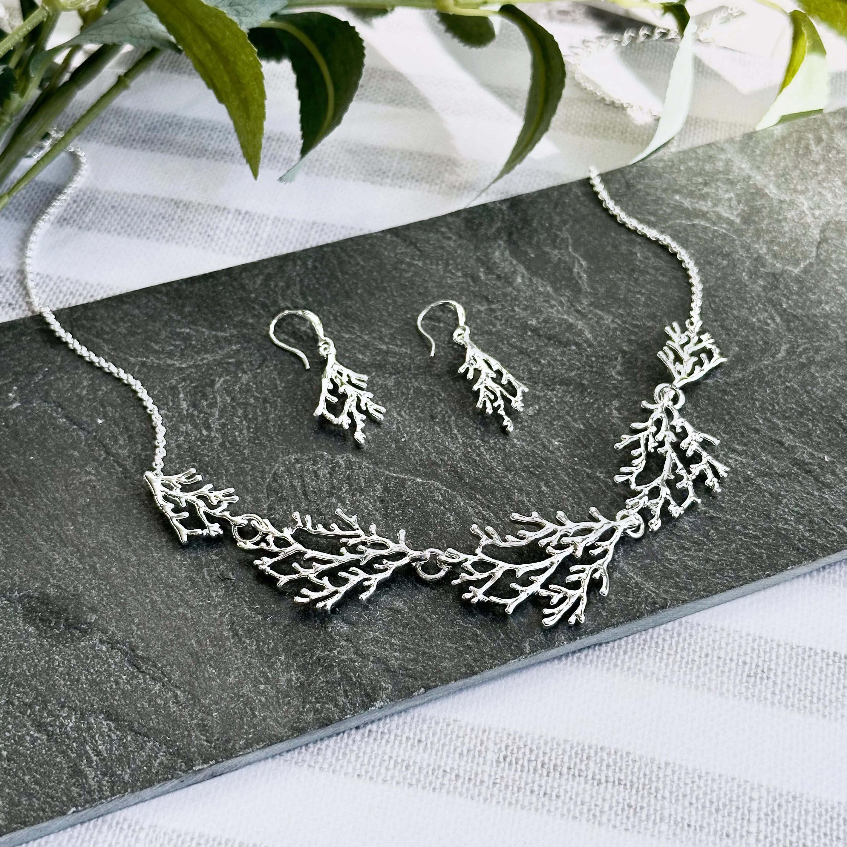 Boho Style Coral Necklace and Earring Set