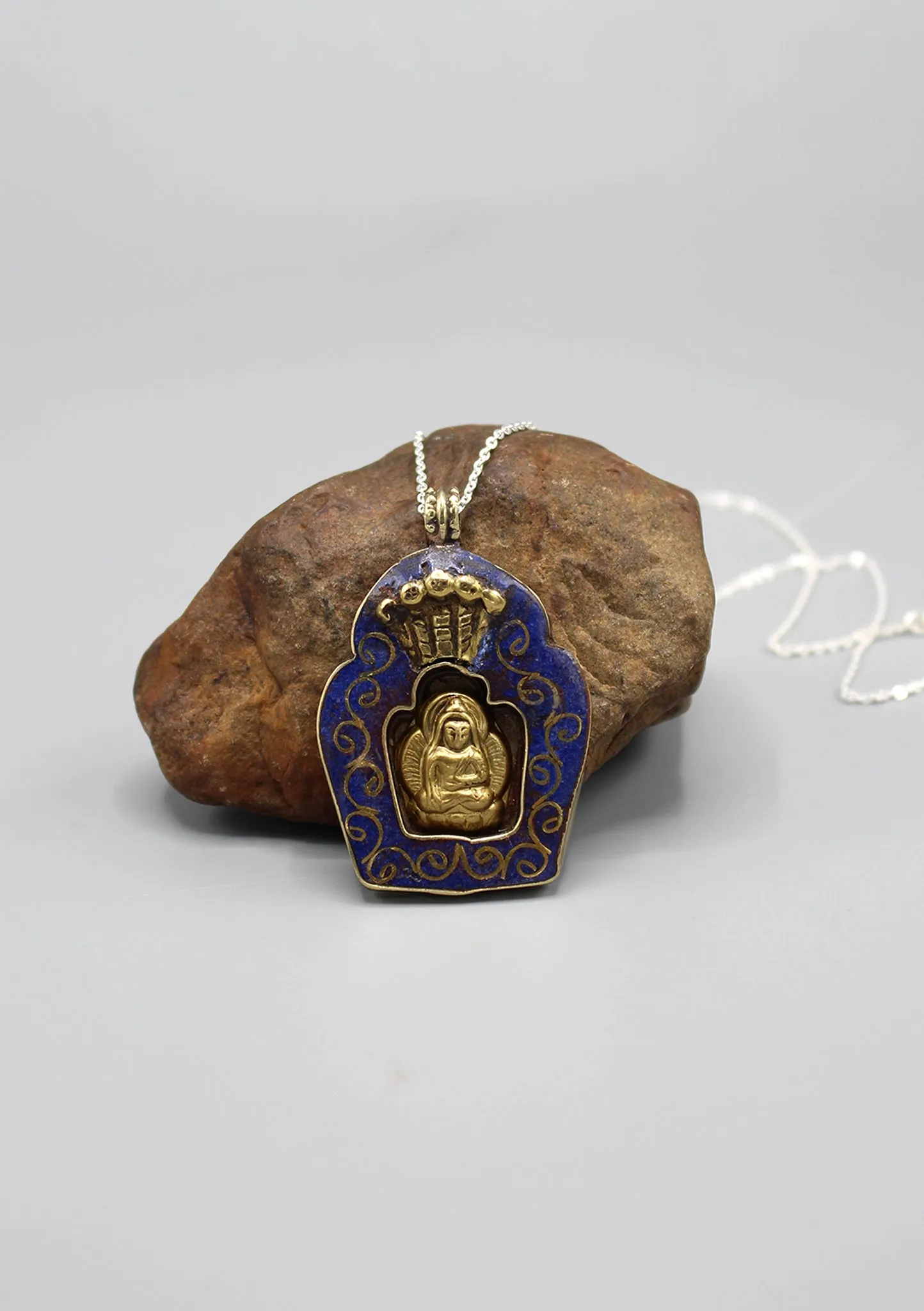 Brass Shakyamuni Buddha Inlaid Pendant